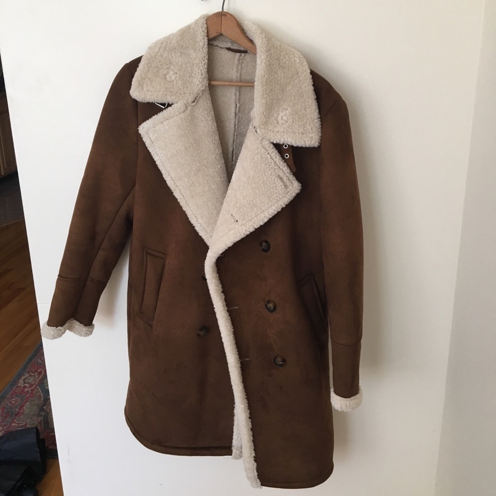 Zara Sherling limed faux suede overcoat